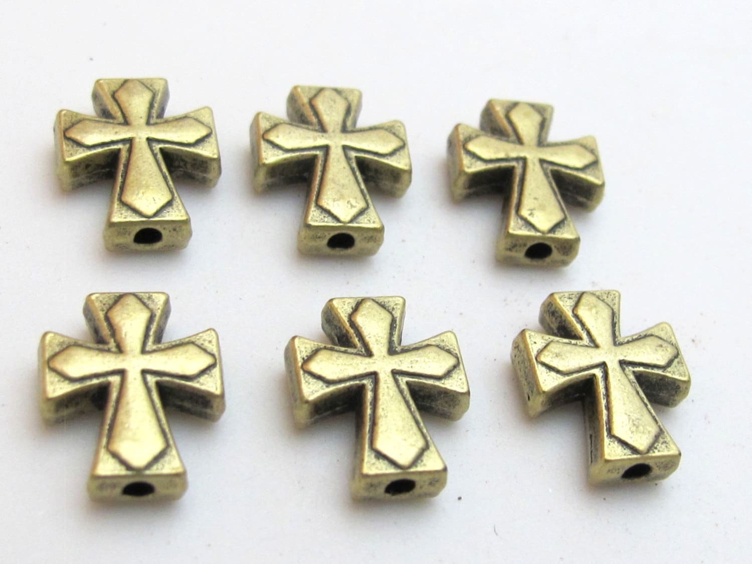 Brass tone metal cross beads - 10 beads - BD433
