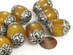 1 BEAD - Beautiful Thick Tibetan copal resin silver color capped bead from Nepal - BD984