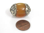 1 BEAD - Beautiful Thick Tibetan copal resin silver color capped bead from Nepal - BD984