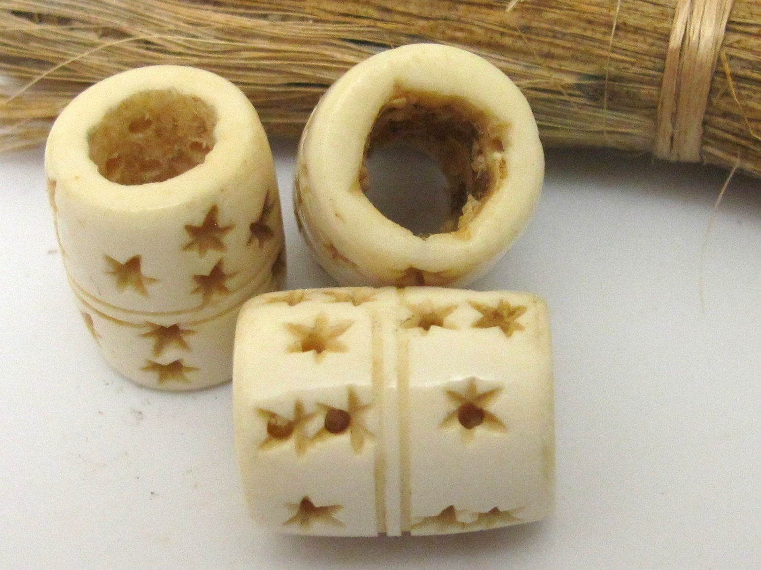 Large focal stars design upcycled cattle bone beads - 2 beads - BD265