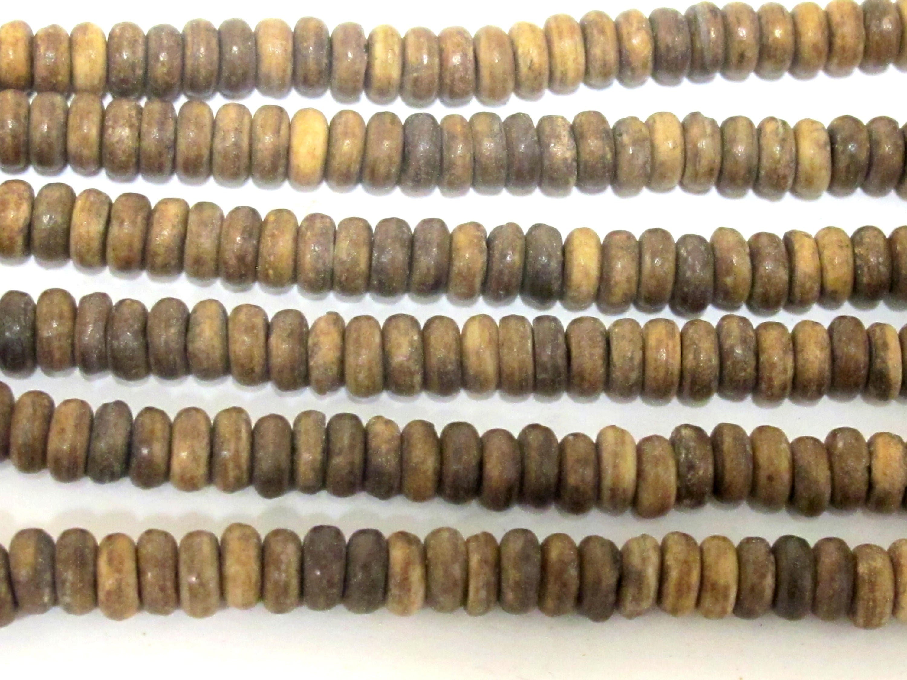 100 beads - Small size Brown color spacer donut bone beads 6 - 7 mm round disc beads - HB071A