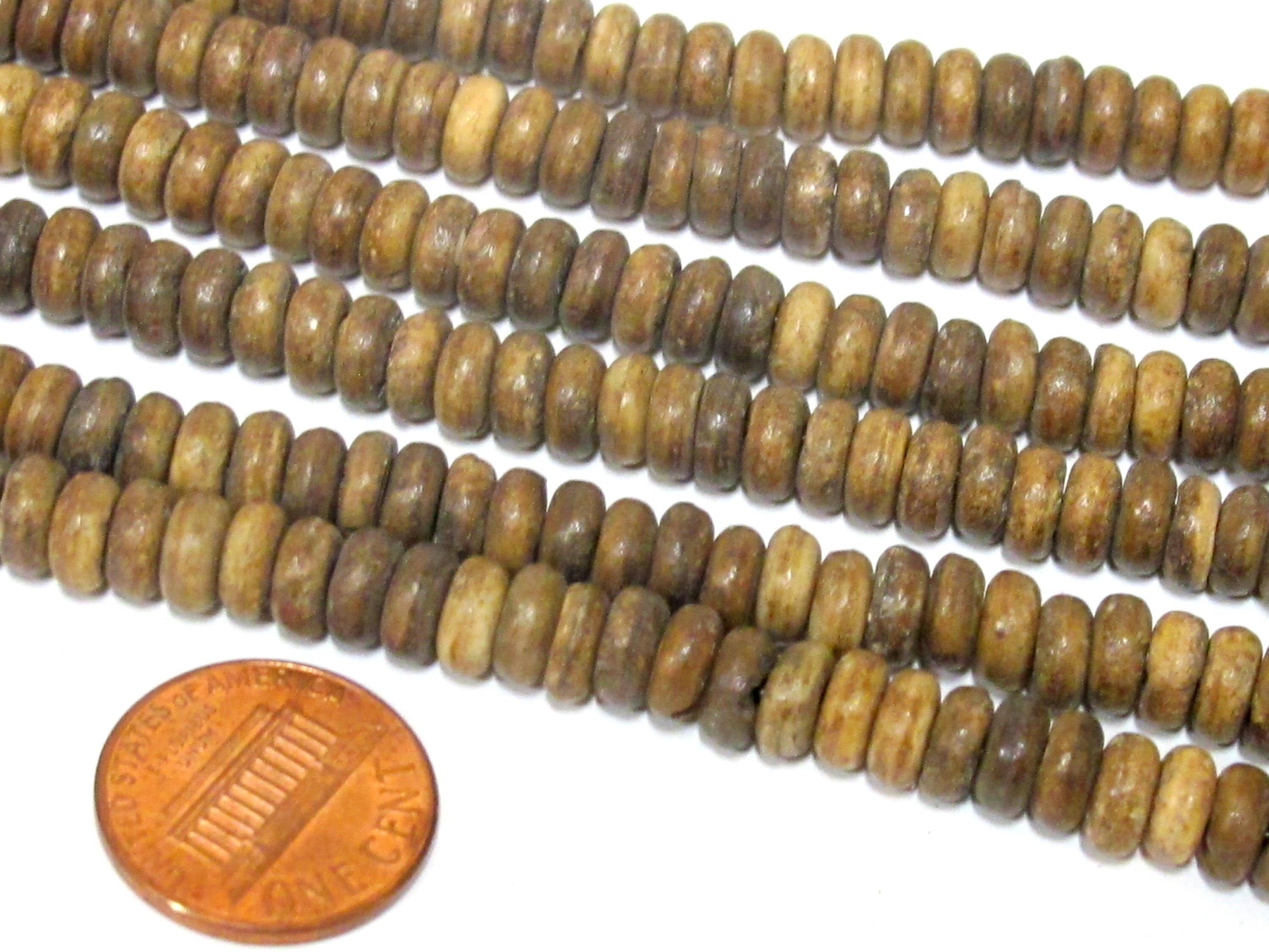 100 beads - Small size Brown color spacer donut bone beads 6 - 7 mm round disc beads - HB071A