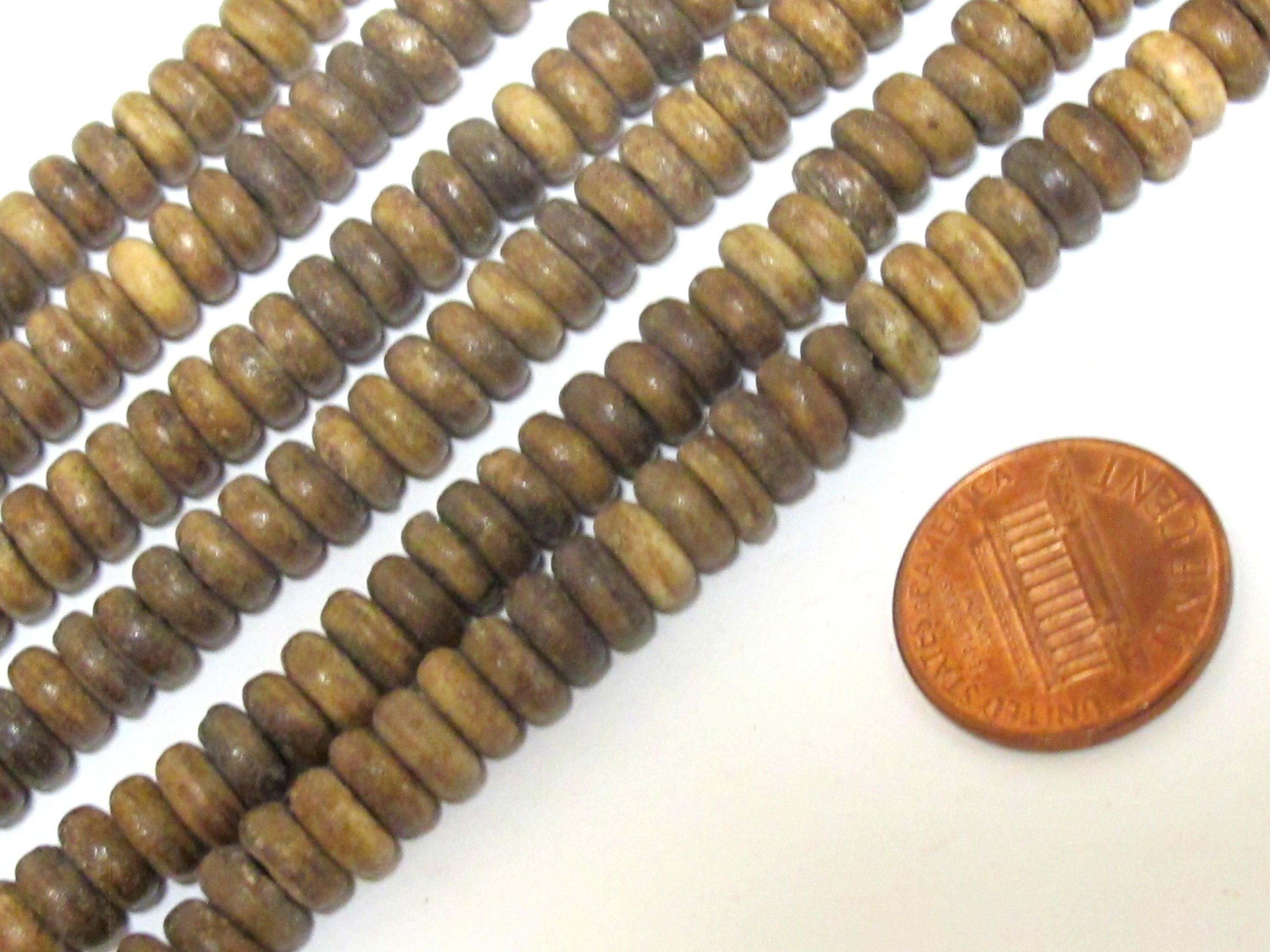 100 beads - Small size Brown color spacer donut bone beads 6 - 7 mm round disc beads - HB071A