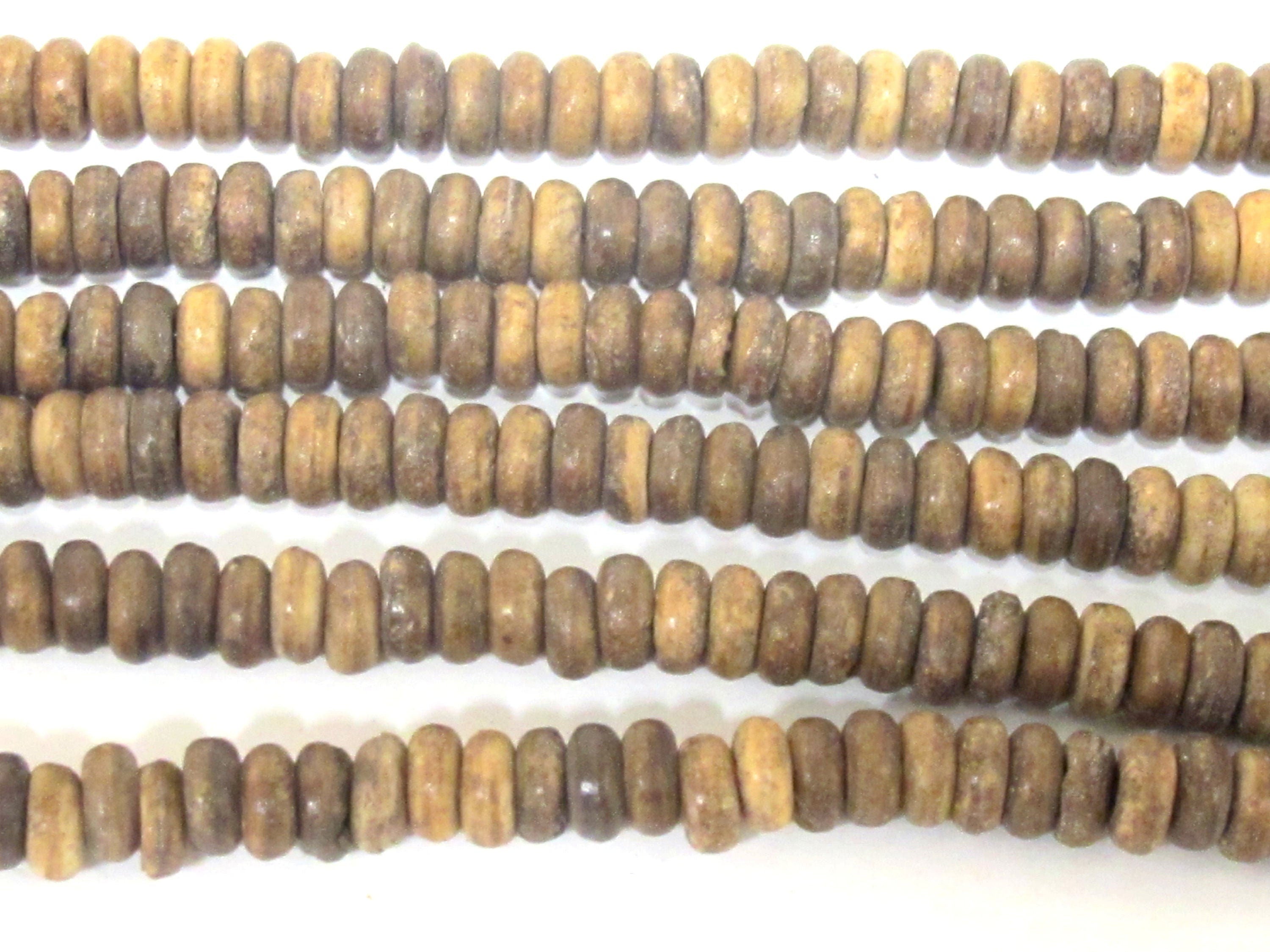 100 beads - Small size Brown color spacer donut bone beads 6 - 7 mm round disc beads - HB071A