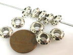 10 Beads - Round donut shape antiqued silver tone beads 11 mm x 5 mm - BD941
