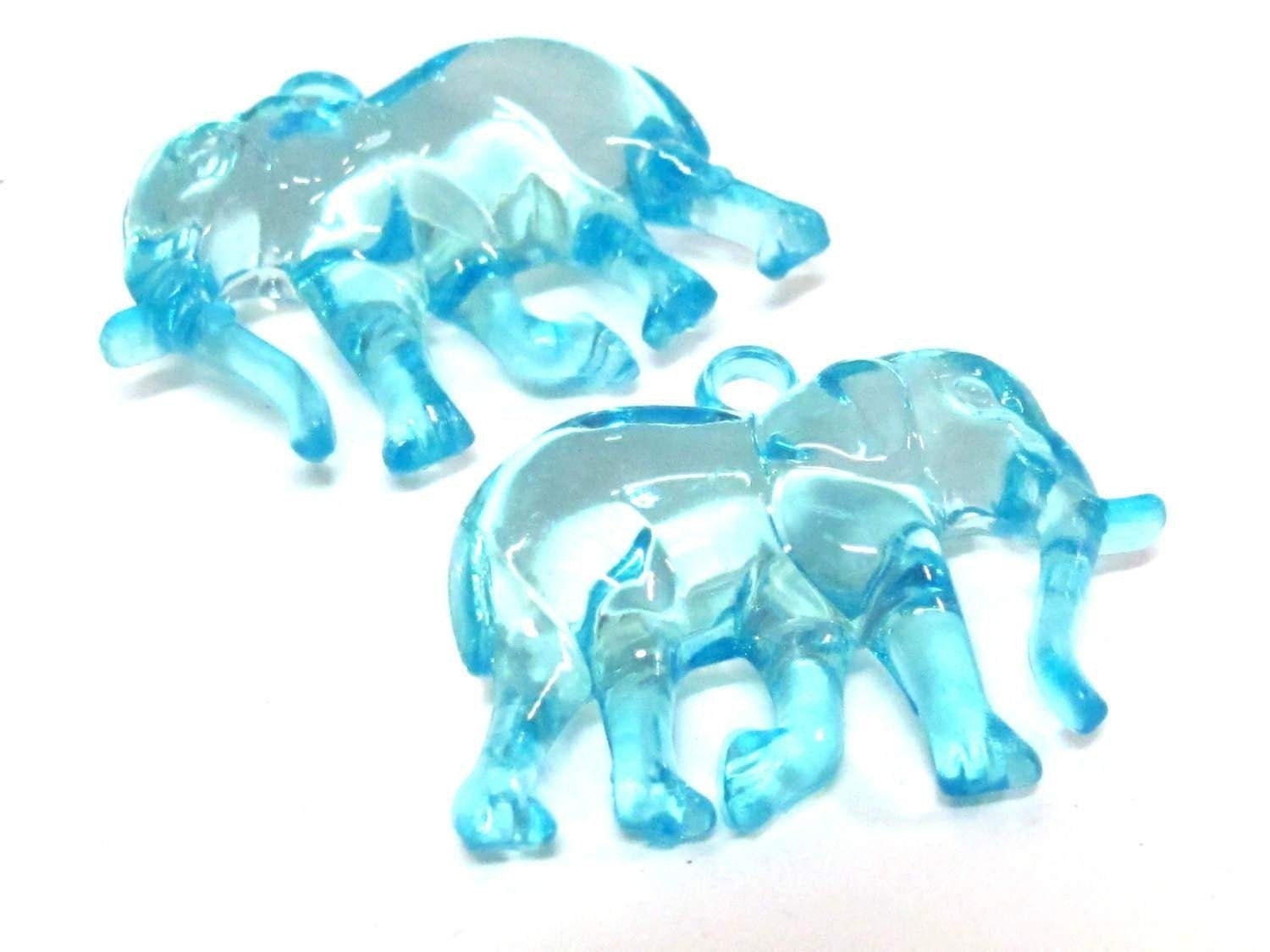 4 Pieces - Transparent blue color Elephant acrylic charm pendants - PM550