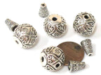 1 Guru bead set - Large size 14 mm x 15 mm Tibetan silver 3 hole Guru Bead with column bead dotted floral heart design - GB059