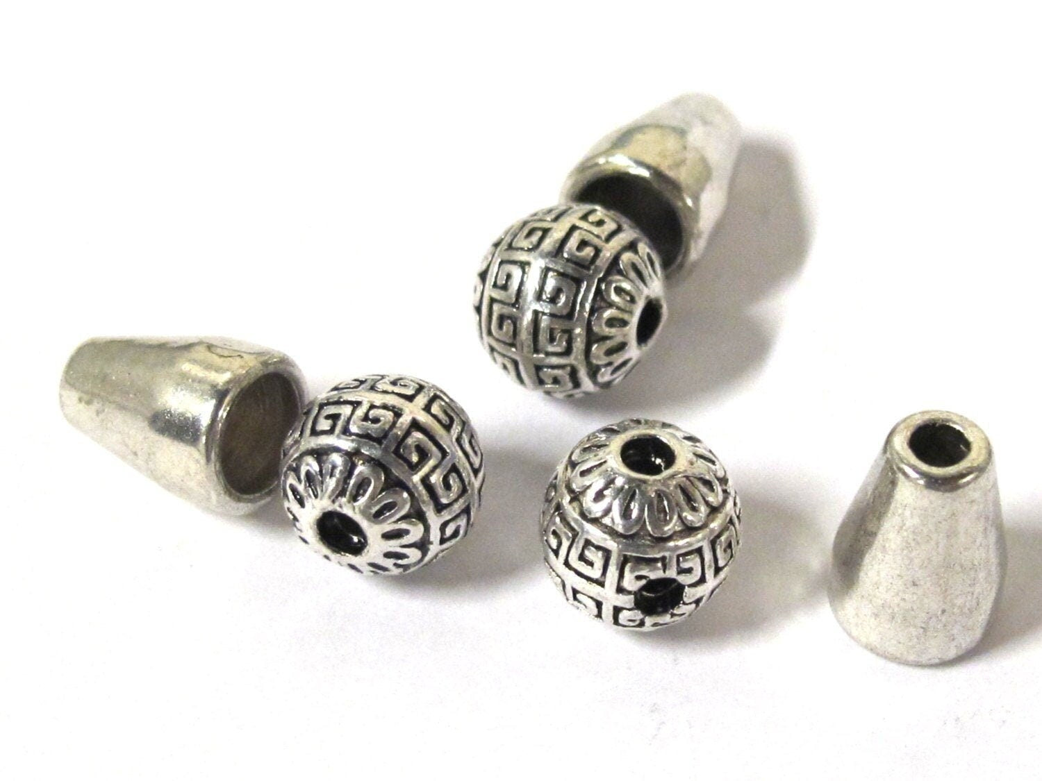 3 sets- Tibetan Guru beads - Tibetan silver 3 hole Guru Bead 8.5-9 mm size with column bead - GB052s