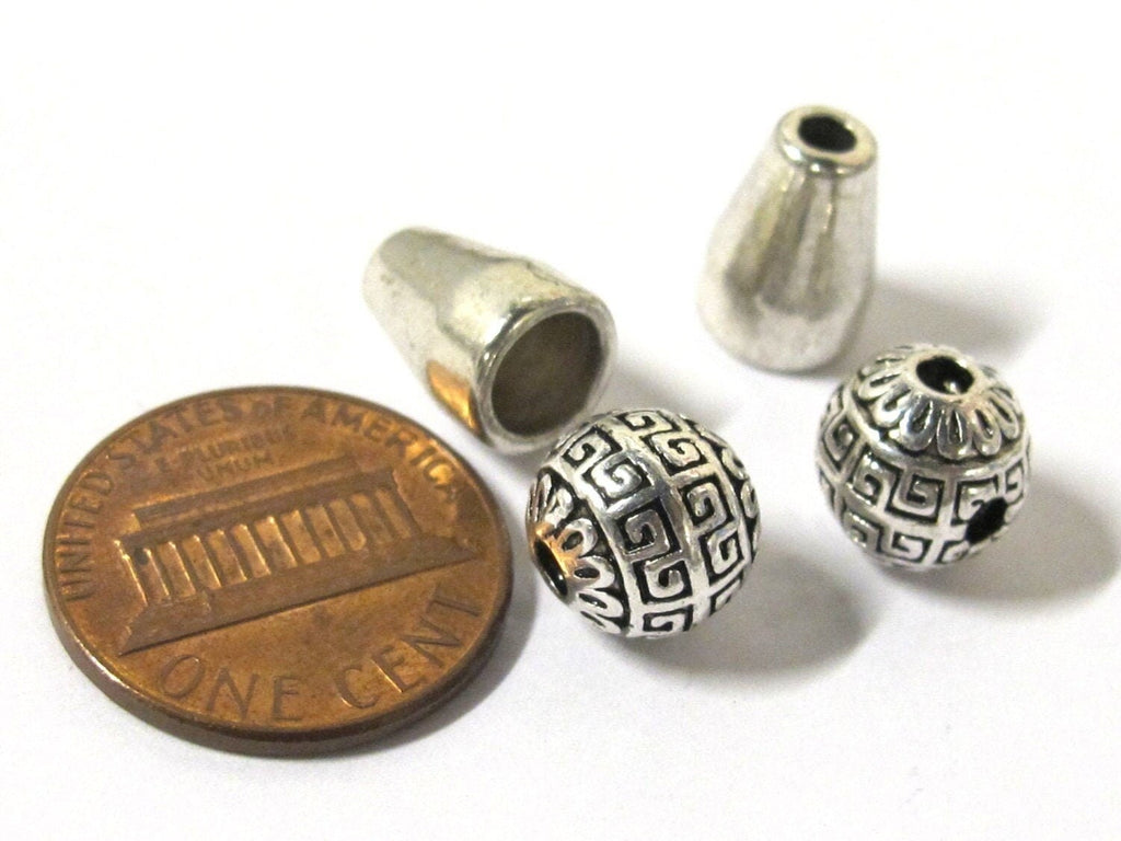 3 sets- Tibetan Guru beads - Tibetan silver 3 hole Guru Bead 8.5-9 mm size with column bead - GB052s