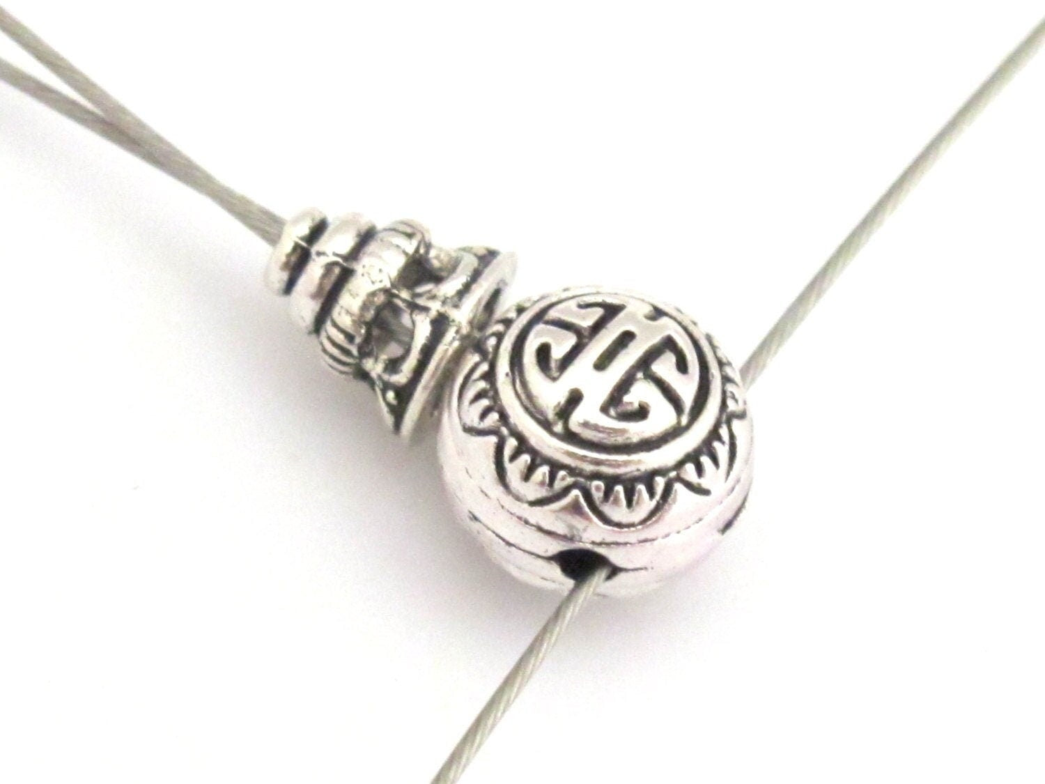3 sets - Tibetan Guru bead set - Light weight tibetan silver 3 hole Guru bead 10 mm size and column bead set - GB006