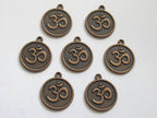 8 pieces - Rustic copper tone yoga meditation om metal disc charms beads - BD588