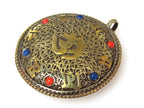 1 Pendant - Reversible Om and Kalachakra mantra Brass filigree pendant from Nepal - PM529