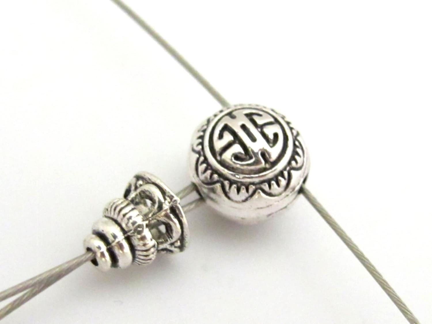 1 set - Guru bead set - Light weight tibetan silver 3 hole Guru bead 10 mm size and column bead set - GB006
