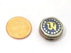 2 BEADS - Tibetan Om inscribed reversible bead with lapis inlay from Nepal- BD840s