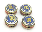 2 BEADS - Tibetan Om inscribed reversible bead with lapis inlay from Nepal- BD840s
