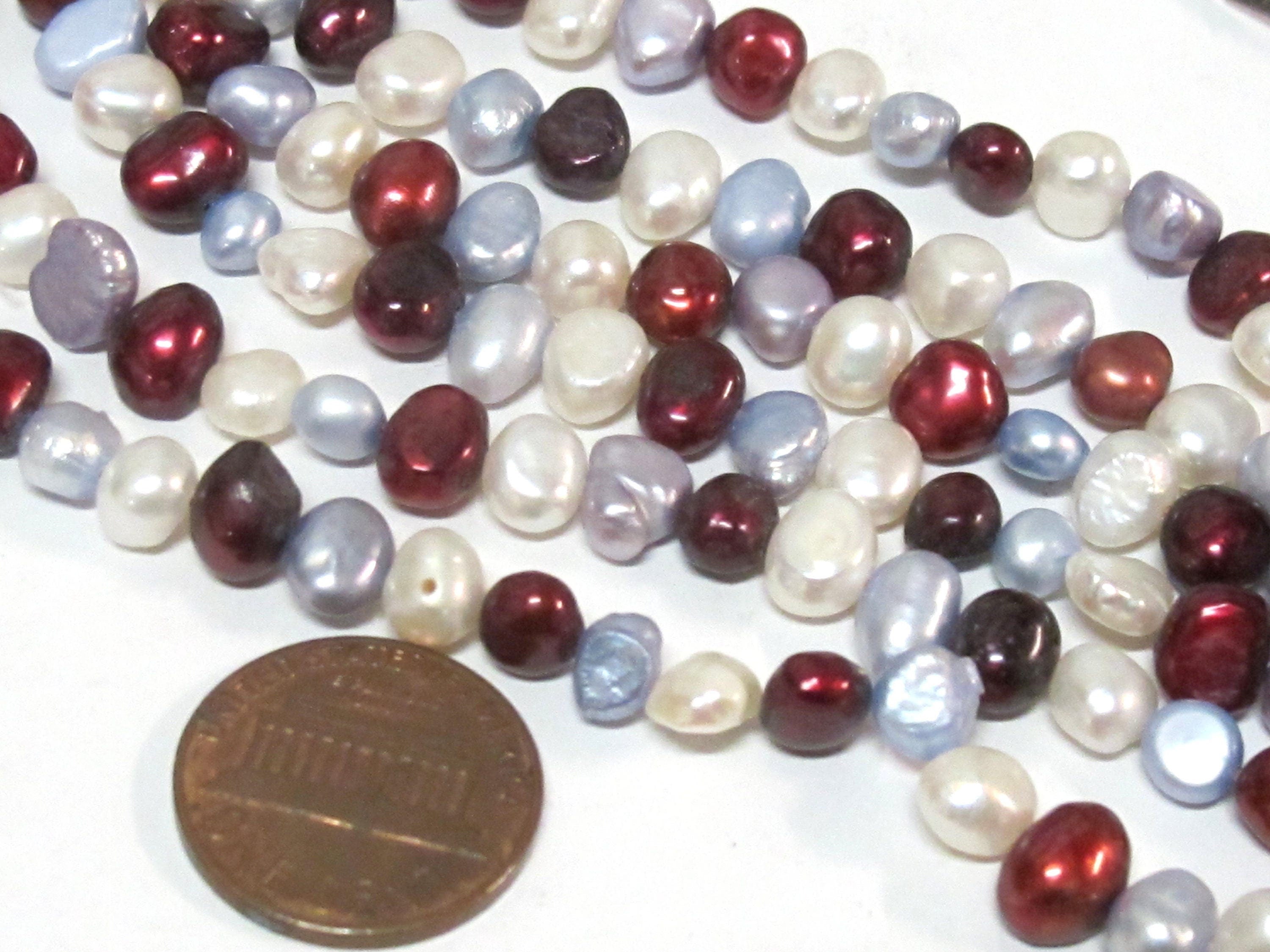 1 Full Strand - White maroon greyish blue color genuine freshwater cultured pearl beads 15 inches - PL005C