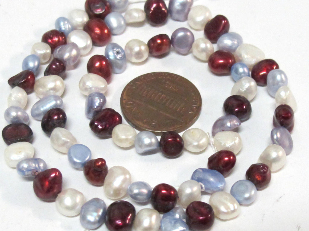 1 Full Strand - White maroon greyish blue color genuine freshwater cultured pearl beads 15 inches - PL005C