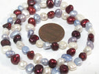 1 Full Strand - White maroon greyish blue color genuine freshwater cultured pearl beads 15 inches - PL005C