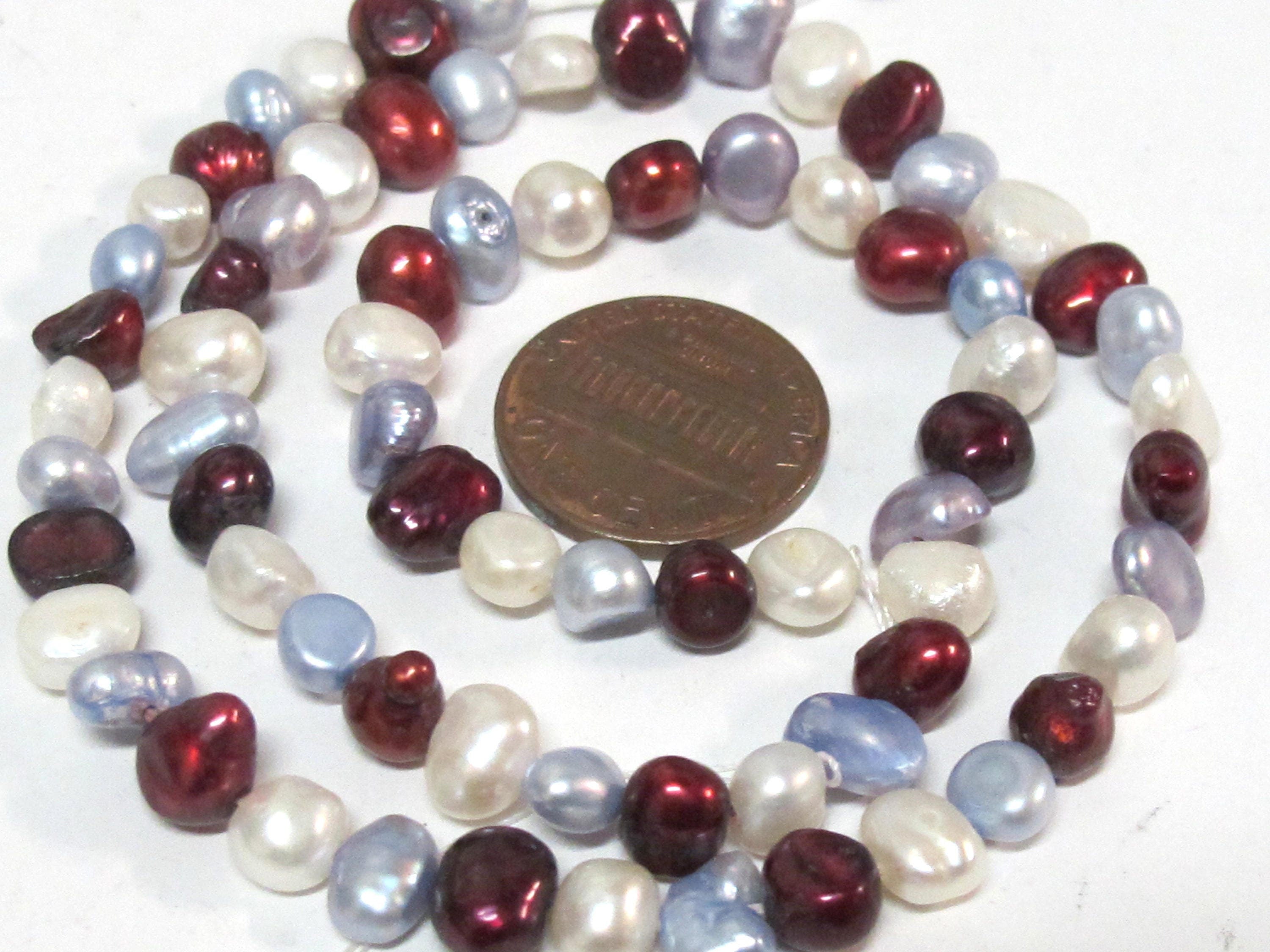 1 Full Strand - White maroon greyish blue color genuine freshwater cultured pearl beads 15 inches - PL005C