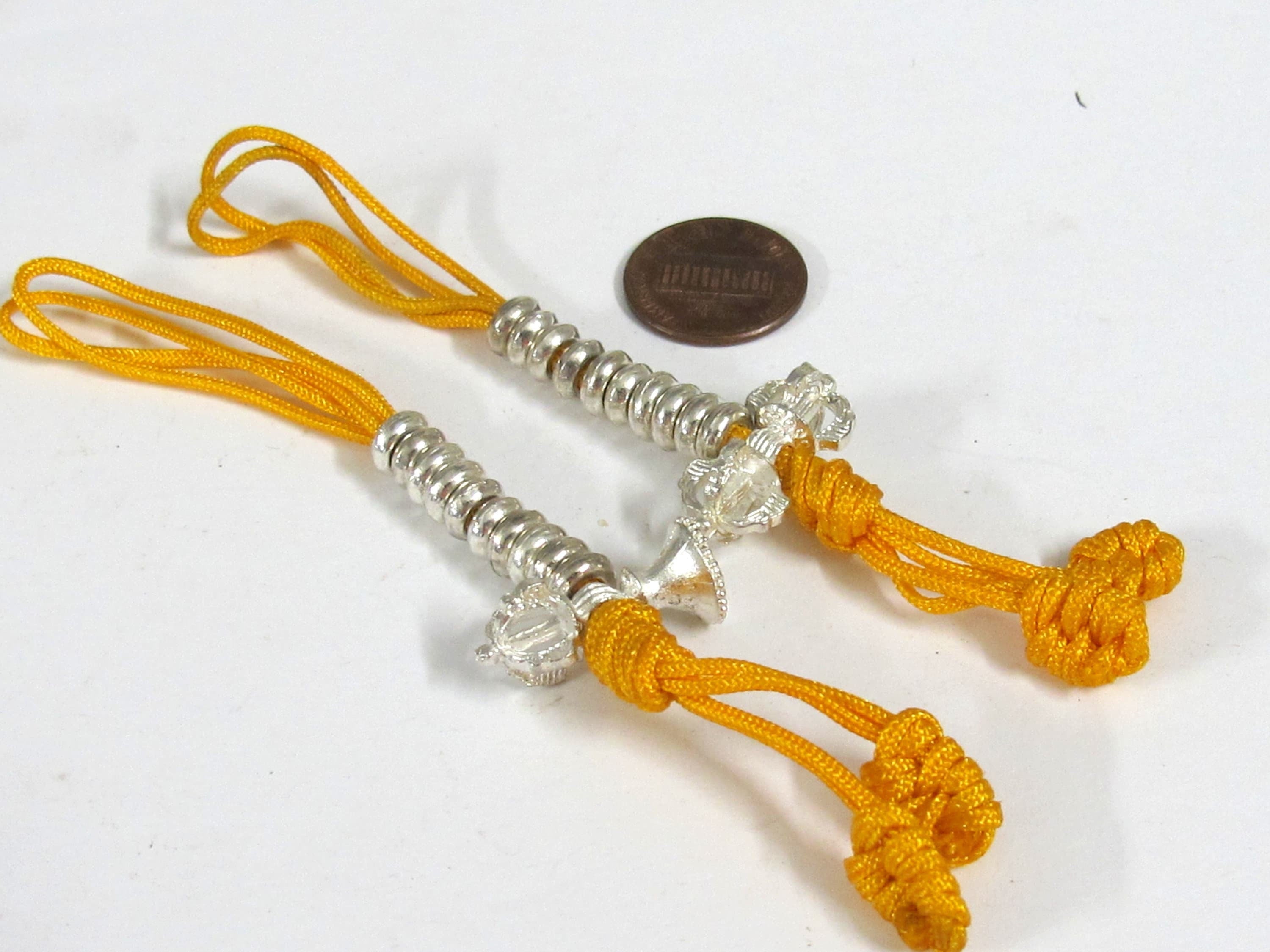 2 counters -One Set- Tibetan silver color plated mala counter on a yellow cord dorje vajra tibetan mala counter set - GB007K