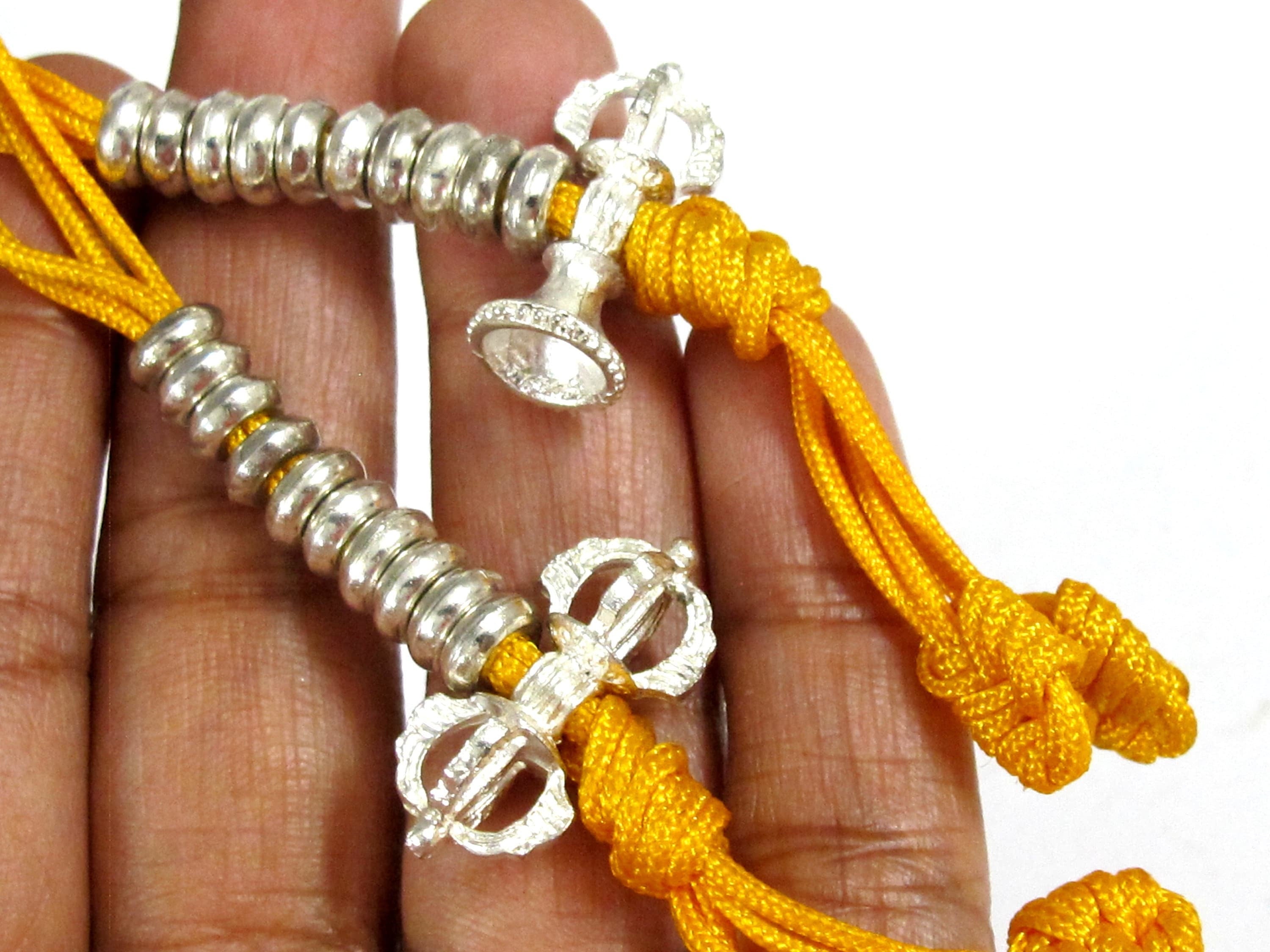 2 counters -One Set- Tibetan silver color plated mala counter on a yellow cord dorje vajra tibetan mala counter set - GB007K