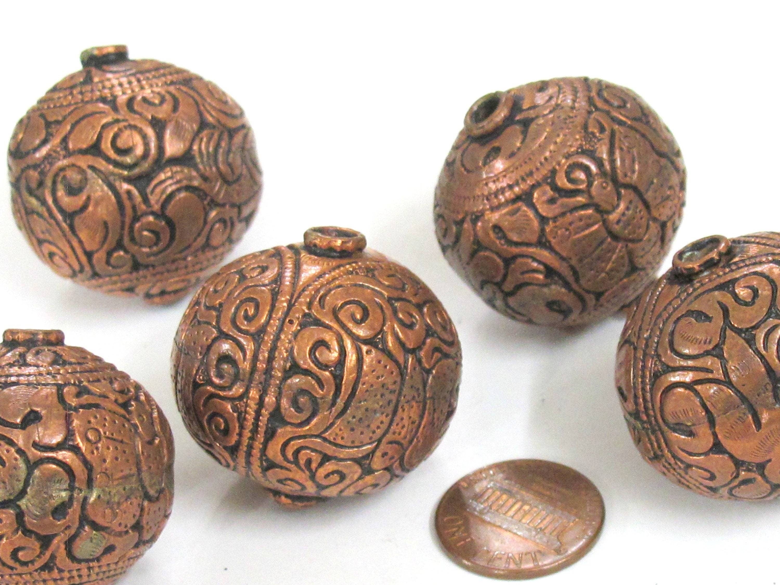 1 Bead - Large heavy oval shape mix bird animal floral design copper finish brass beads Tibetan beads nepal bead ethnic beads BD985