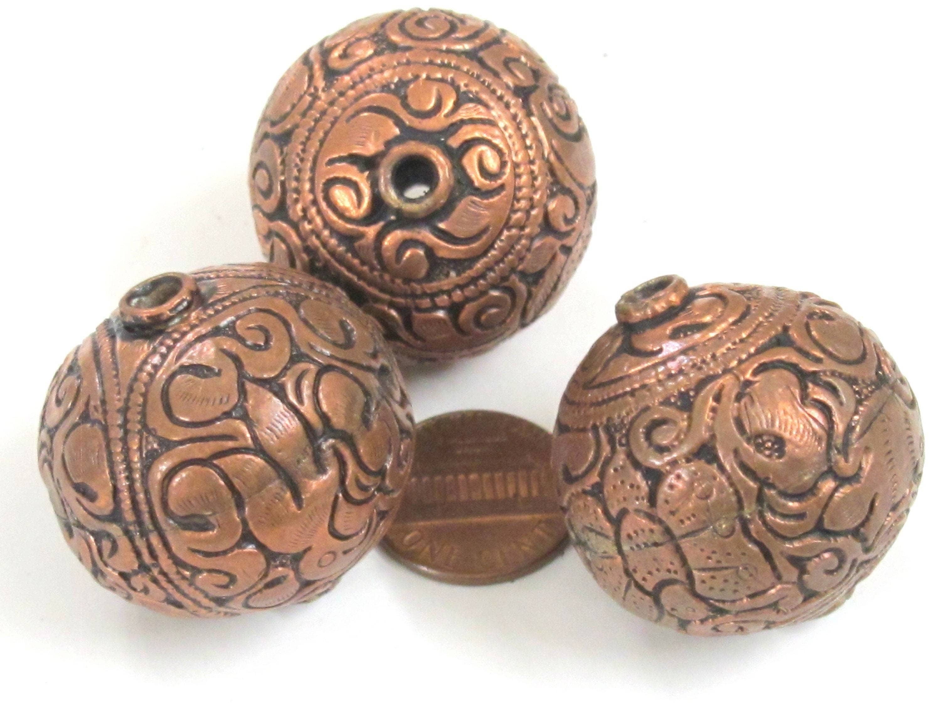 1 Bead - Large heavy oval shape mix bird animal floral design copper finish brass beads Tibetan beads nepal bead ethnic beads BD985