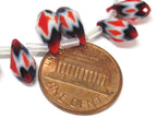 1 strand - 14 inches long - Faceted teardrop shape orange white color chevron design shiny crystal glass beads - AB060