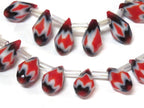 1 strand - 14 inches long - Faceted teardrop shape orange white color chevron design shiny crystal glass beads - AB060