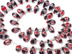1 strand - 14 inches long - Faceted teardrop shape orange white color chevron design shiny crystal glass beads - AB060
