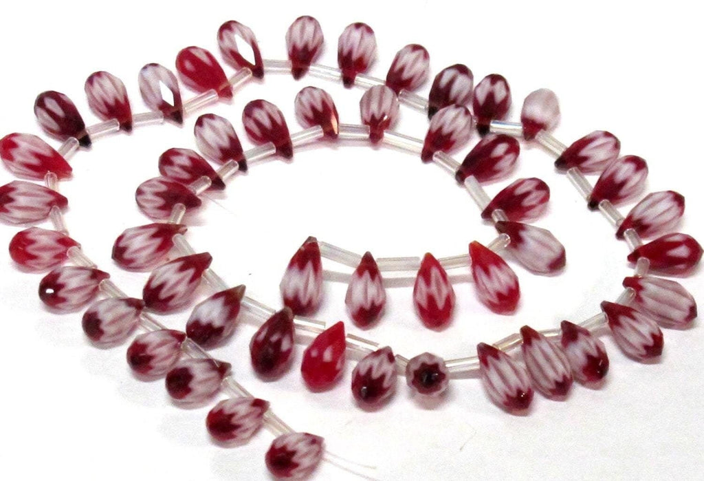 10 beads - Faceted teardrop shape Red color chevron design shiny crystal glass beads - AB059sa