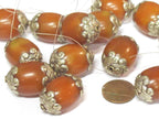 1 bead -Tibetan bead nepal bead tibet beads nepali bead - Large Thick Tibetan copal resin silver color capped bead - BD527C