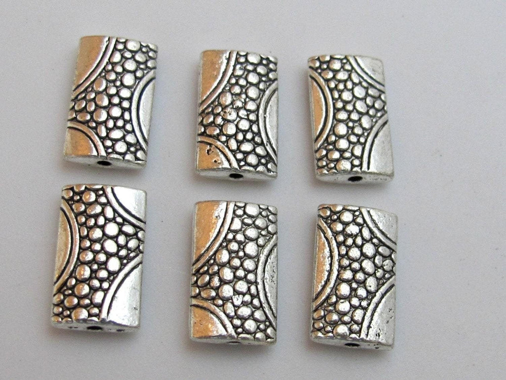Silver tone plated oblong metal beads with animal skin design - 4 beads - BD431