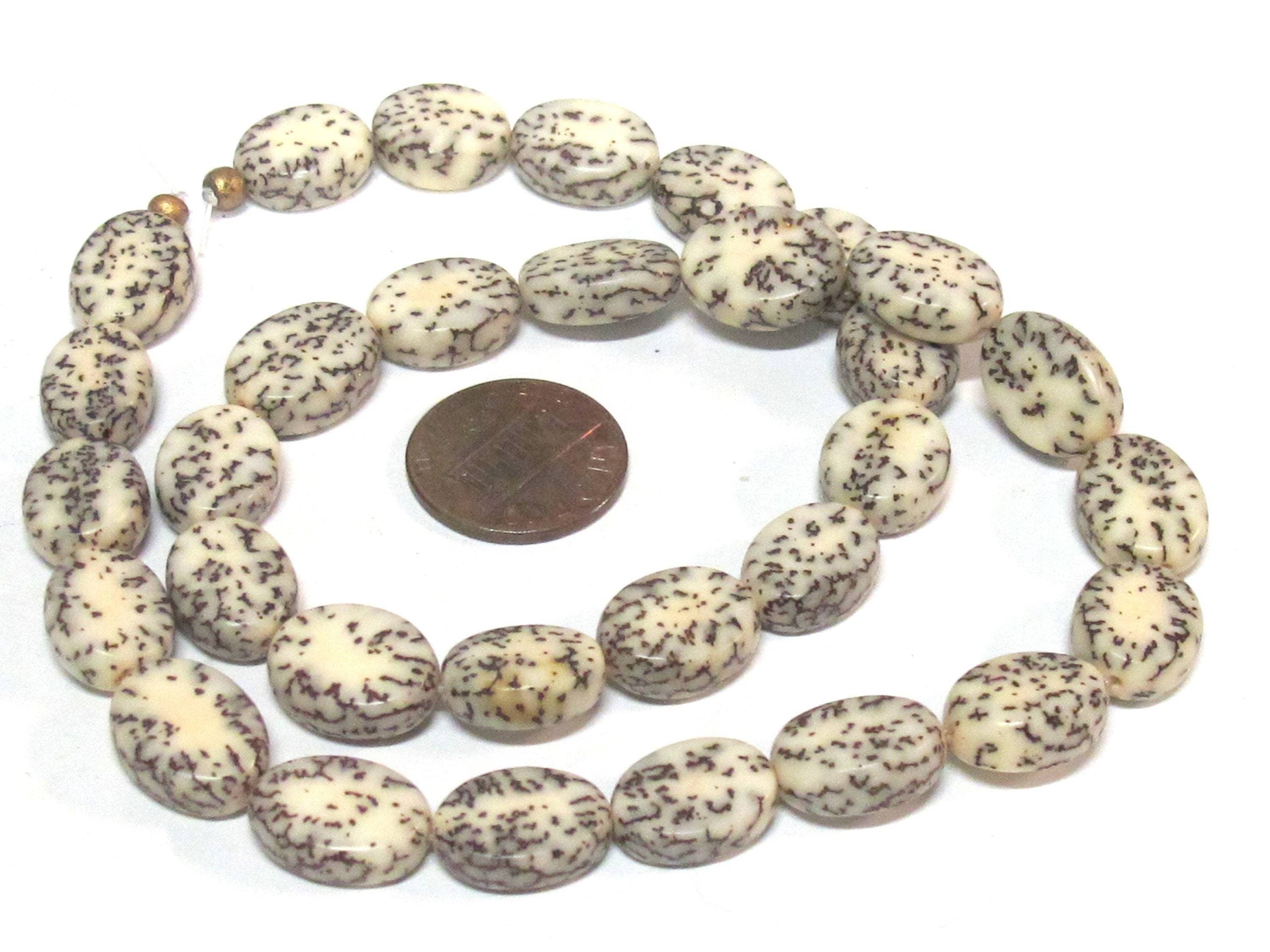 1 full strand -Natural salwag flat oval shape seed beads - NB035B