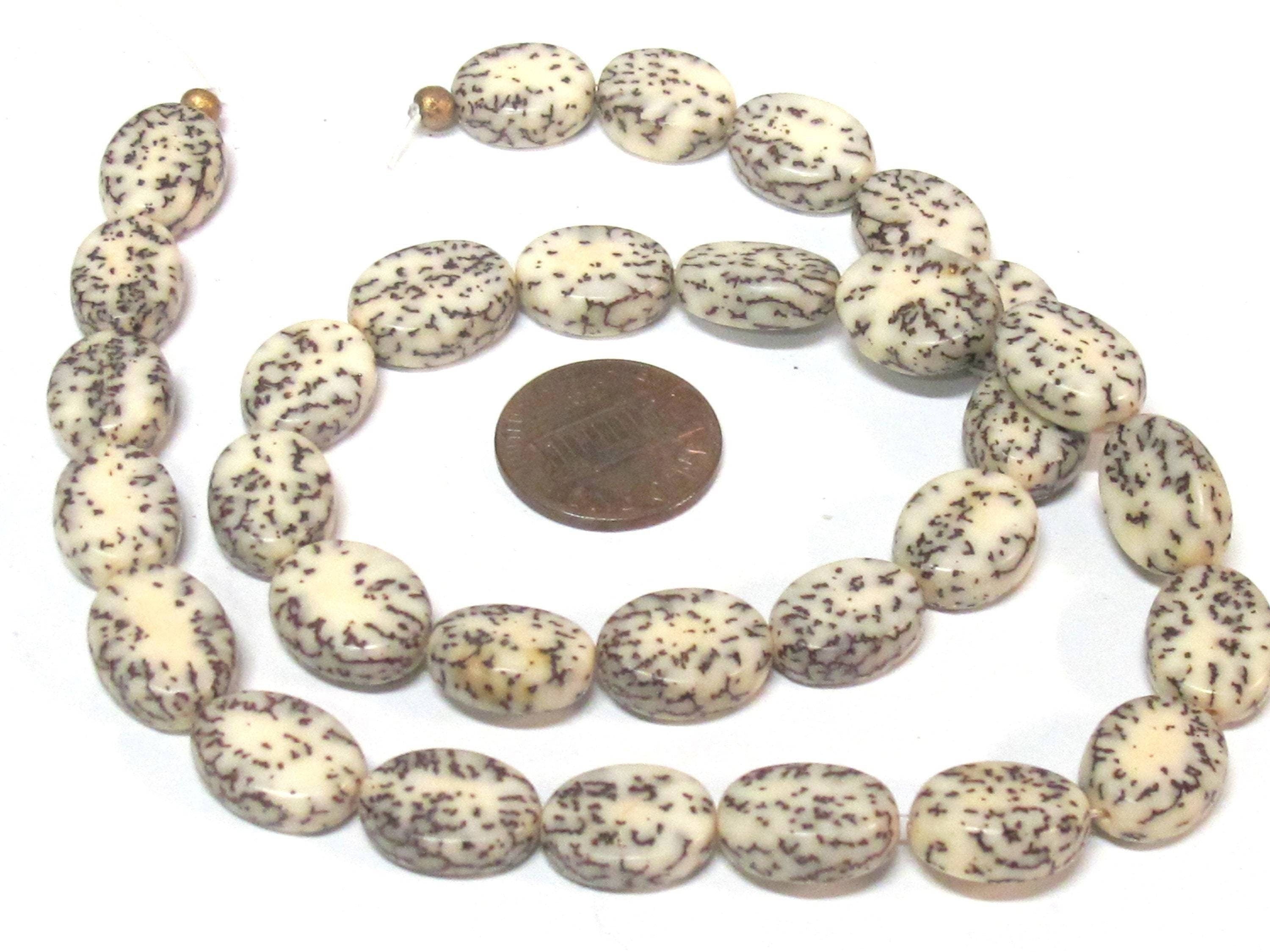 1 full strand -Natural salwag flat oval shape seed beads - NB035B