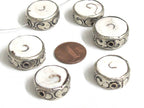 1 Bead - Ethnic nepal beads naga conch shell beads Tibetan beads silver color encased tribal naga conch shell bead 19-22 mm - CH074