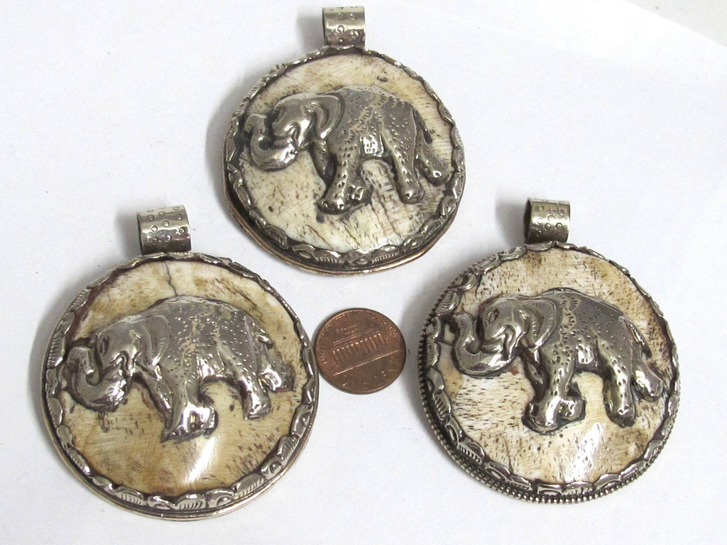 1 pendant - Elephant pendant - Ethnic tribal Tibetan elephant jewelry pendant naga conch shell elephant pendants Nepal pendants - PM406KE