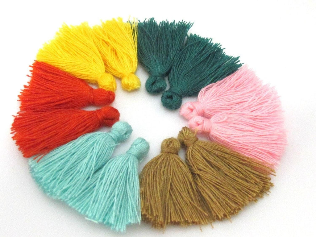 12 Pieces - 6 Pairs assorted colors - Small mini size silky tassel charms jewelry mala supply 1 inch - TS015