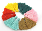 12 Pieces - 6 Pairs assorted colors - Small mini size silky tassel charms jewelry mala supply 1 inch - TS015