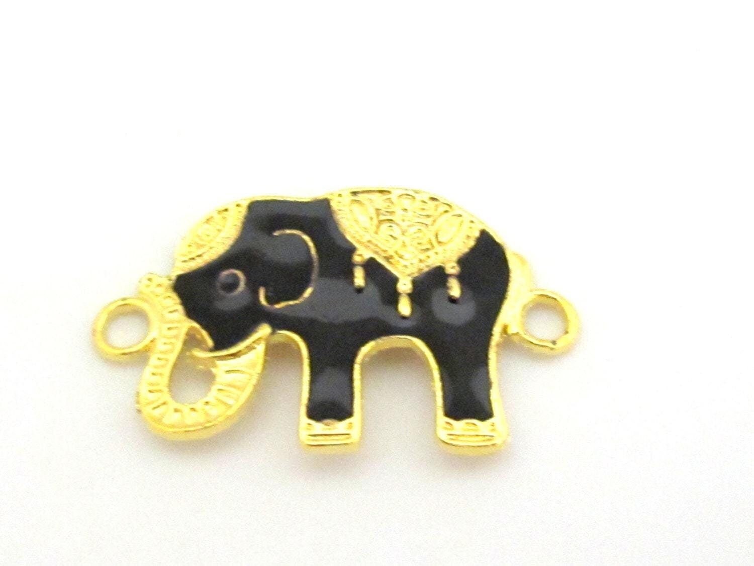 1 Piece - Black enamel inlaid Elephant connector bracelet supply - BD665