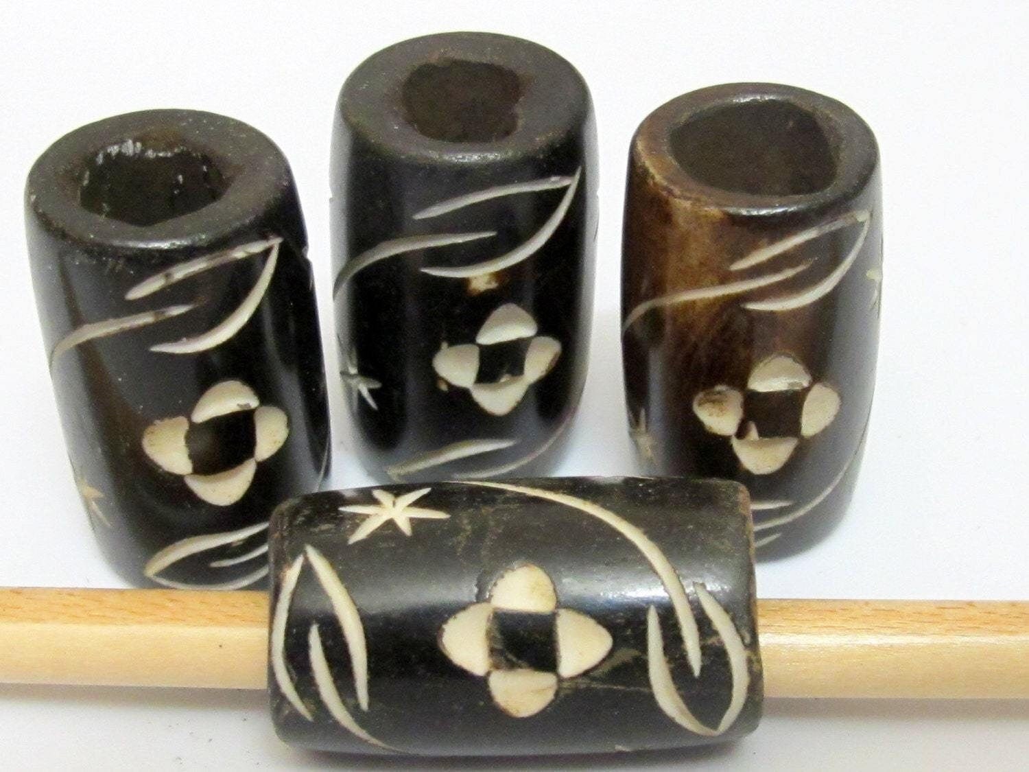 1 Piece - Large wide size carved floral design recycled cattle bone bead jewelry supply tribal boho designs beads from Nepal - BD264