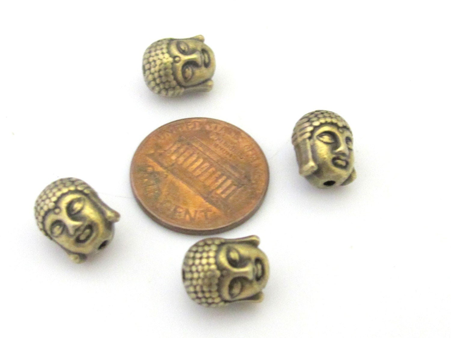 4 Beads-Reversible brass tone plated Tibetan Buddha bead - BD415A