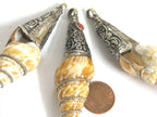 1 Pendant - Shell pendants Tibetan Nepal conical spiral shell pendant tibetan silver floral filigree wire capped bail shell pendant- SP066