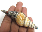 1 Pendant - Shell pendants Tibetan Nepal conical spiral shell pendant tibetan silver floral filigree wire capped bail shell pendant- SP066