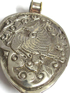 Tibetan dragon symbol conch shell pendant Large heavy bold unique jewelry pendant with tibetan dragon design reverse side deer - PM458K