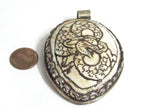 OOAK Tibetan dragon carved conch shell pendant Large heavy bold unique jewelry pendant with tibetan dragon carving Nepal pendants - PM458G