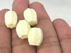 4 BEADS - Tibetan om mantra cream white color hexagon melon cut resin beads 12 mm x 10 mm - BD919