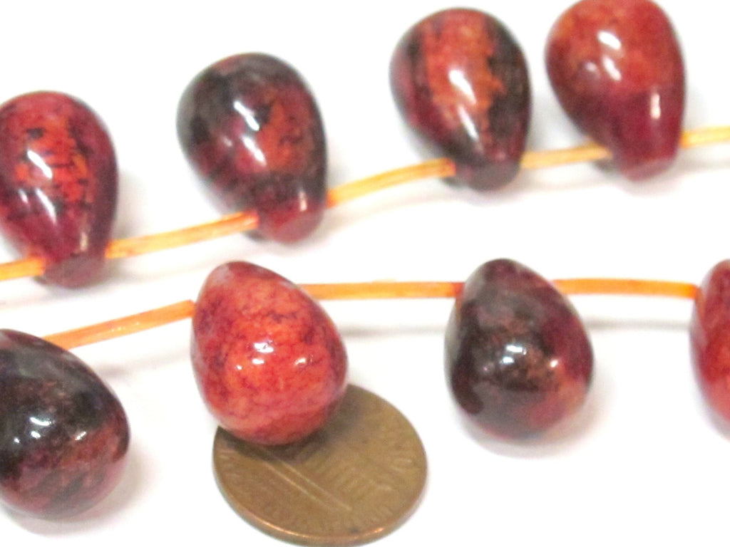 4 Beads-Drop shape reddish maroon black azurite chrysocolla drop gemstone beads - GM047K