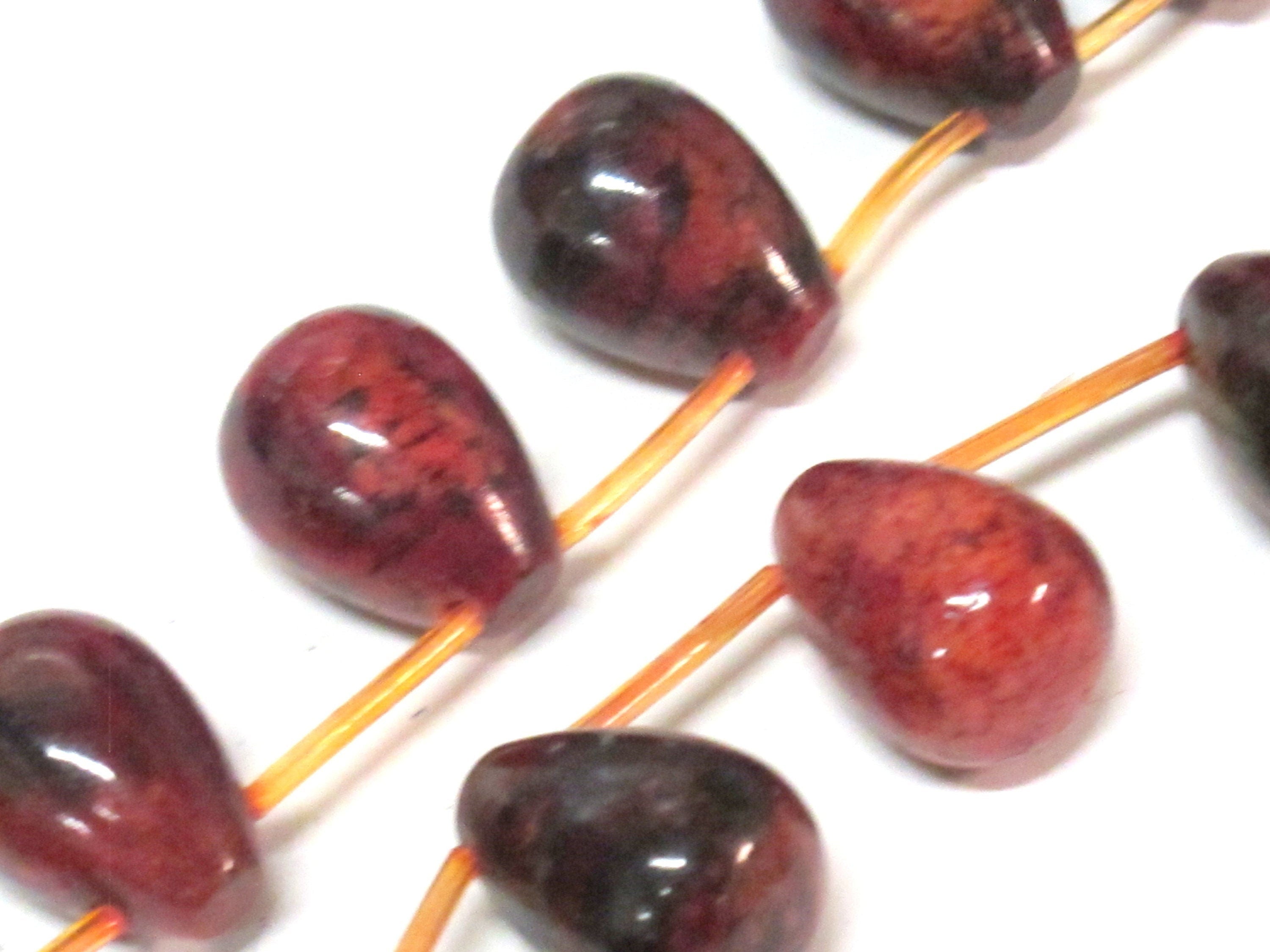 4 Beads-Drop shape reddish maroon black azurite chrysocolla drop gemstone beads - GM047K
