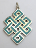 1 PENDANT - Tibetan Turquoise Inlaid endless knot pendant from Nepal - CP020A